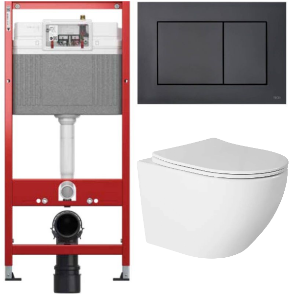 Комплект: инсталляция TECEbase kit 9400414 с черной кнопкой и подвесным унитазом Amore di Mare Delio Tornado P203-T
